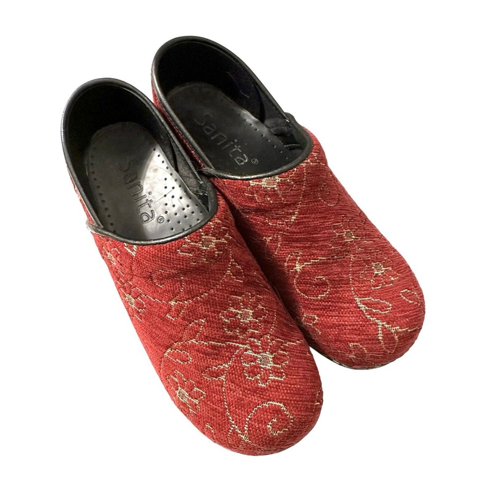 Sanita women's Red Floral Tapestry Professional Stapled Clogs Shoes Size 38 Nice